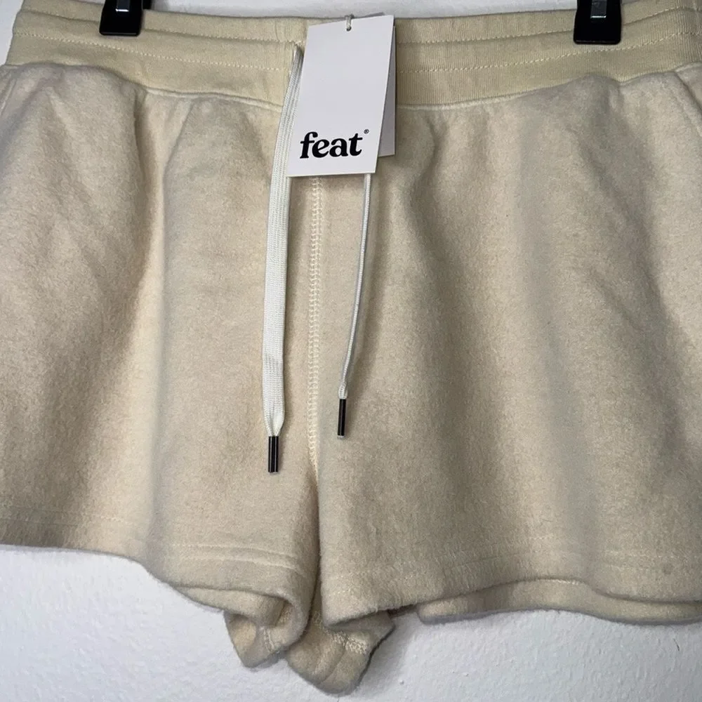 Feat BlanketBlend Beige Neutral Oatmeal Fleece Drawstring Lounge Shorts XL